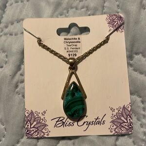 Malachite Chrysocolla cabochon pendant in .925 sterling silver, never worn